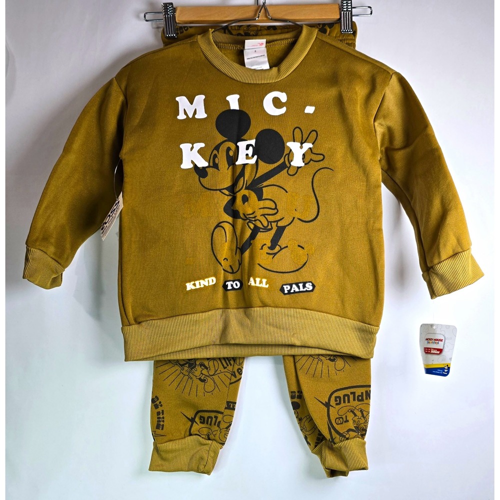 Disney Junior Mickey Mouse Sz 5 2pc Sweatshirt & Pants Set Brown Long Sleeve